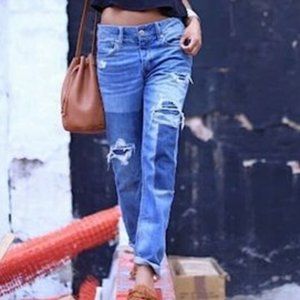 COPY - American Eagle Button Fly Tomgirl Denim Patchwork Distressed Jeans size 0